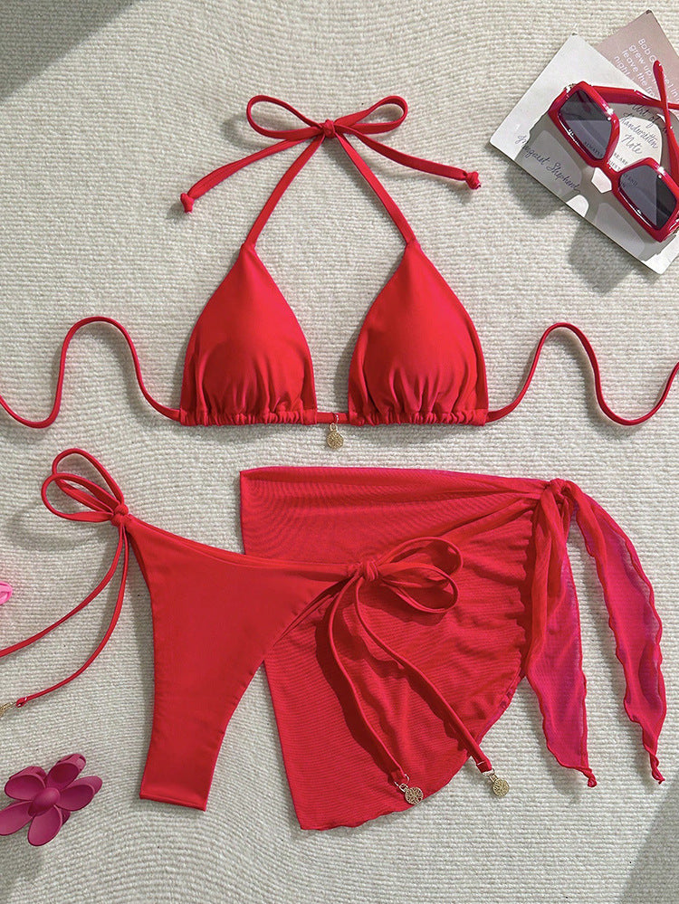 Dame Triangel-Bikini-sæt med fashionable indpakningsskørt Skovae