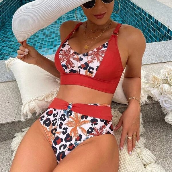 Dame Høj Talje Mønstrede Bikini Sæt Stilla