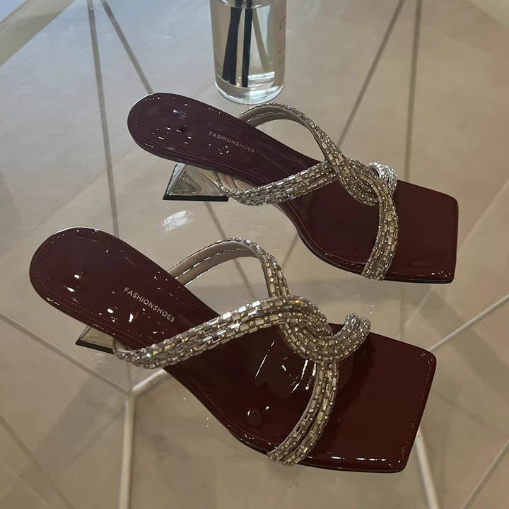 Dame Strappy Rhinestone Hæl-Mules Stilla