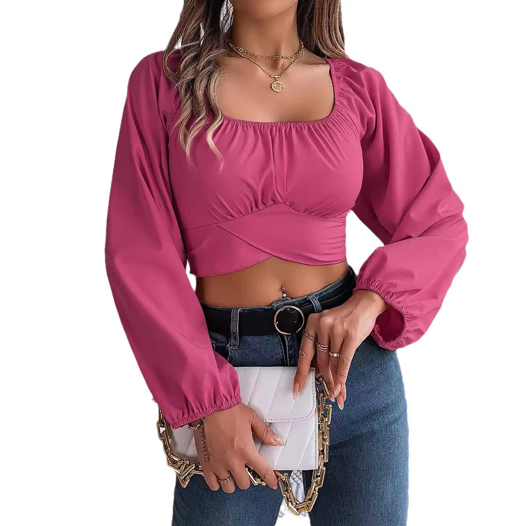Dame Cropped Bluse med udvidede ærmer og knude detaljer Stilla
