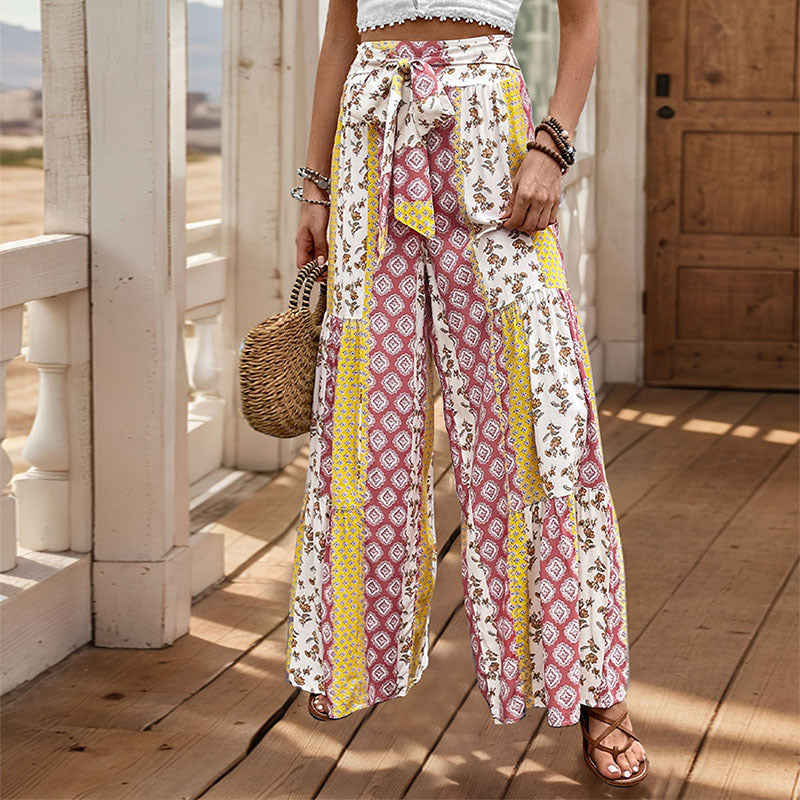 Dame bred Palazzo-bukser i patchwork-design Stilla