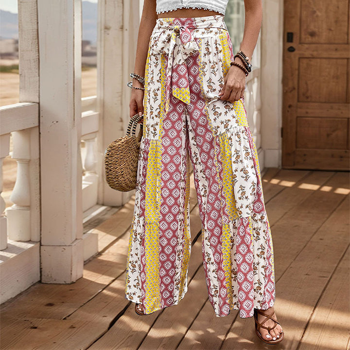Dame bred Palazzo-bukser i patchwork-design Stilla