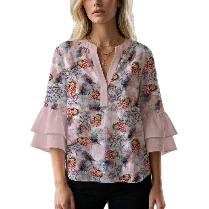 Damebluse med smukt blomstermotiv Skovae