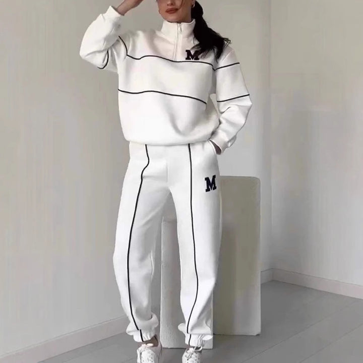 Dame sporty sweatshirt sæt med lynlås og kontrasterende syninger Stiila