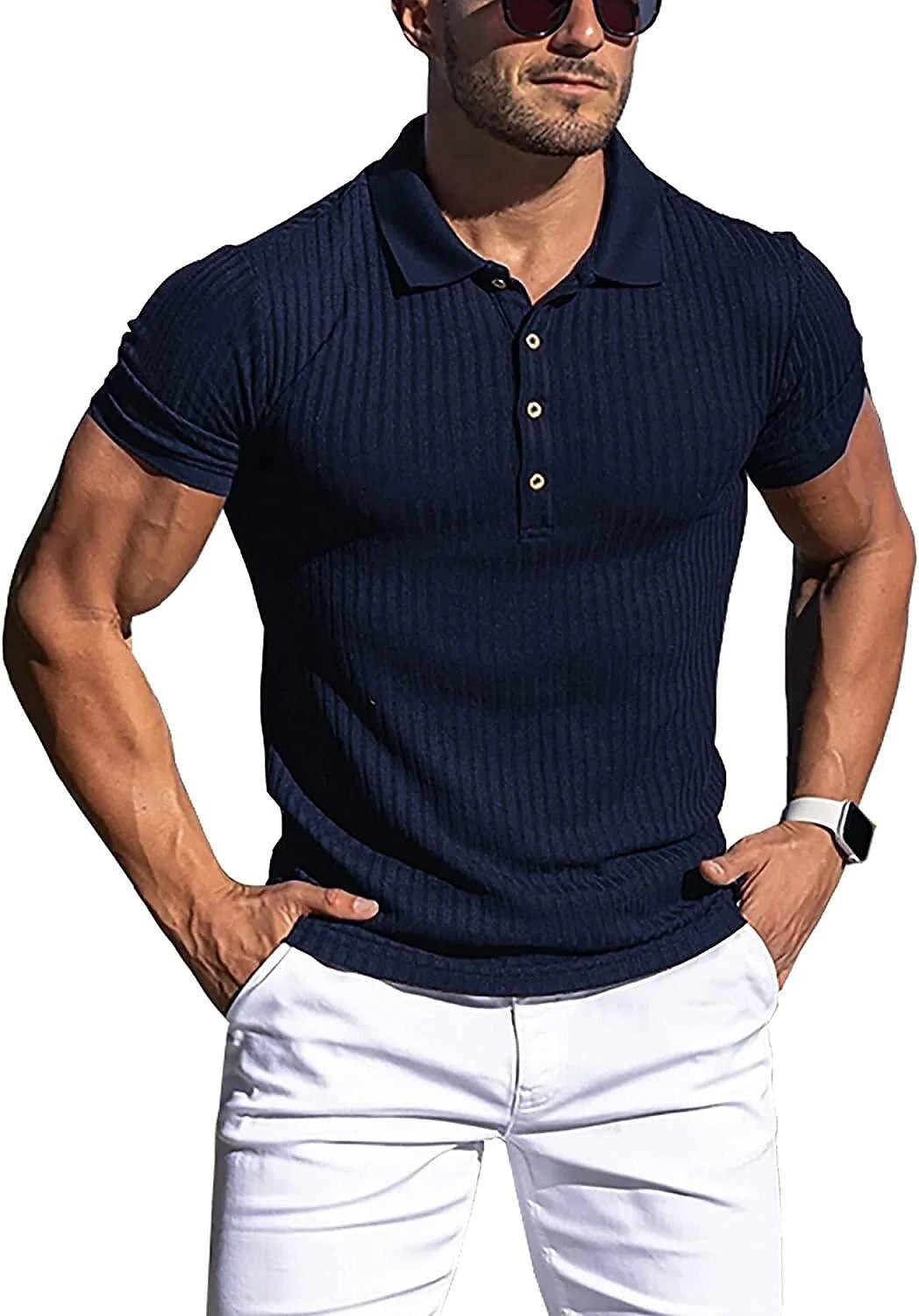 Herrer Struktureret Rib-Polo Casual Stilla
