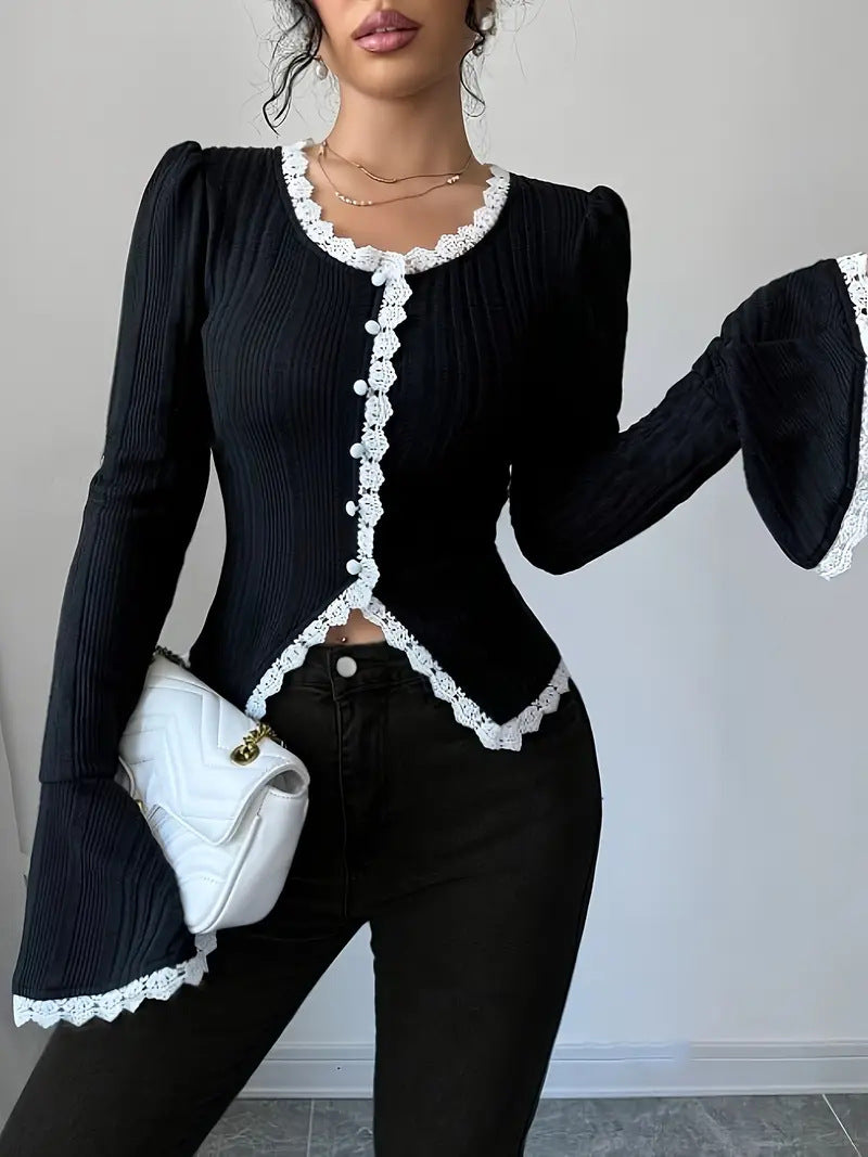 Dame elegant bluse med rynkærmer og høj kvalitet tekstur Stilla