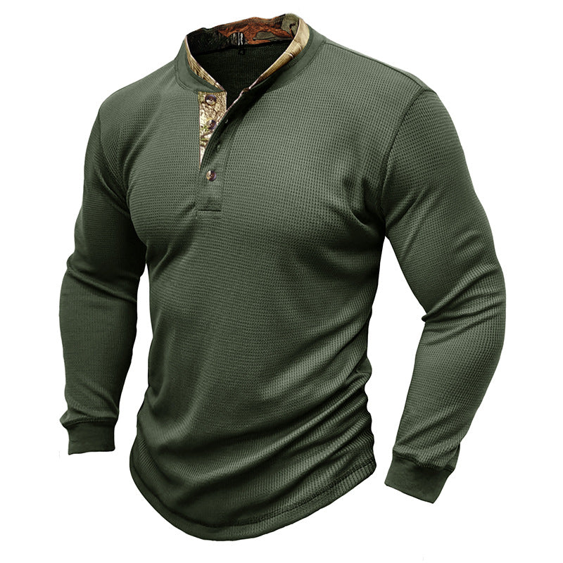 Herrer stilfuld langærmet Henley-shirt med struktureret design og elegant knaplukning Stilla
