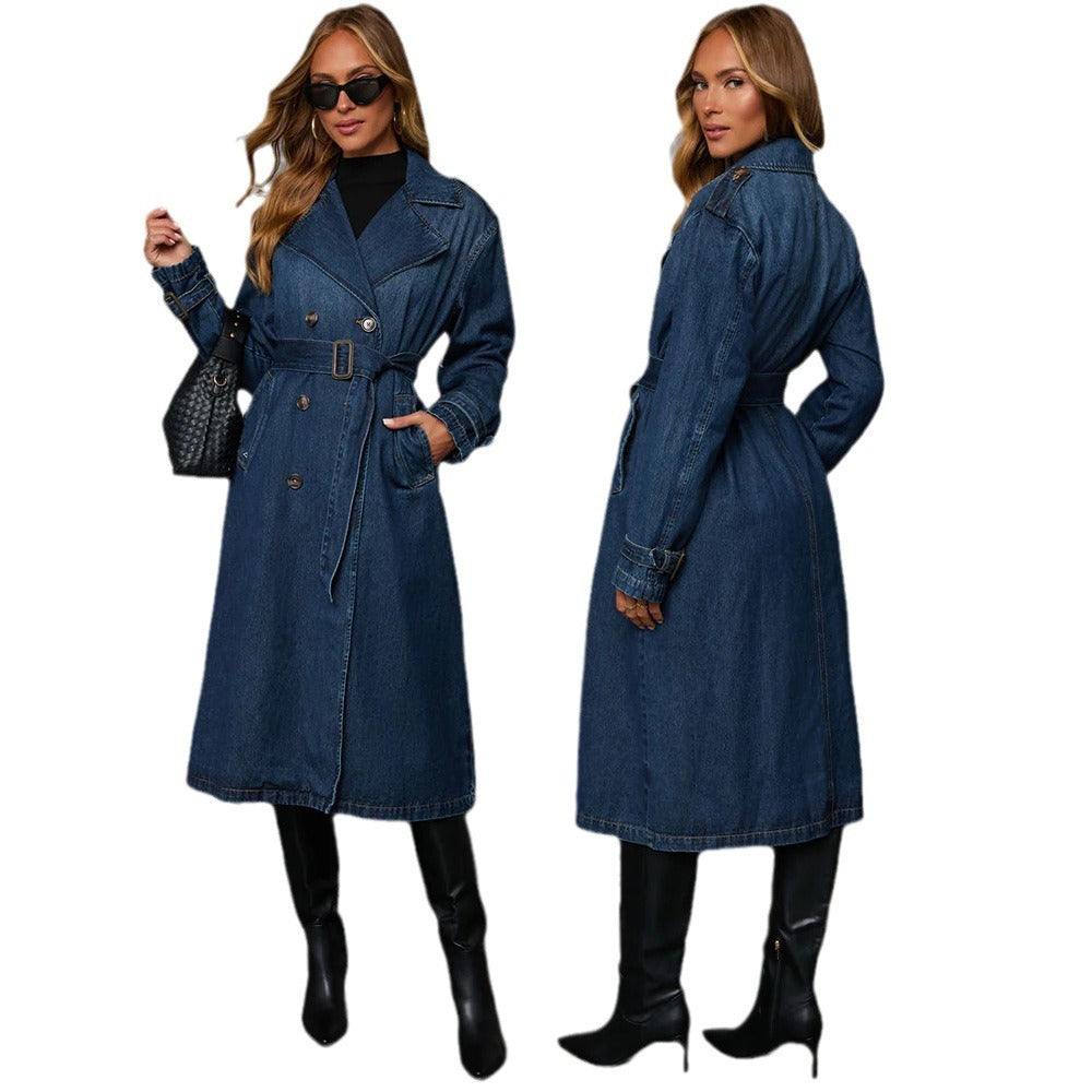Dame Denim Trenchcoat med bælte og praktiske lommer Stilla