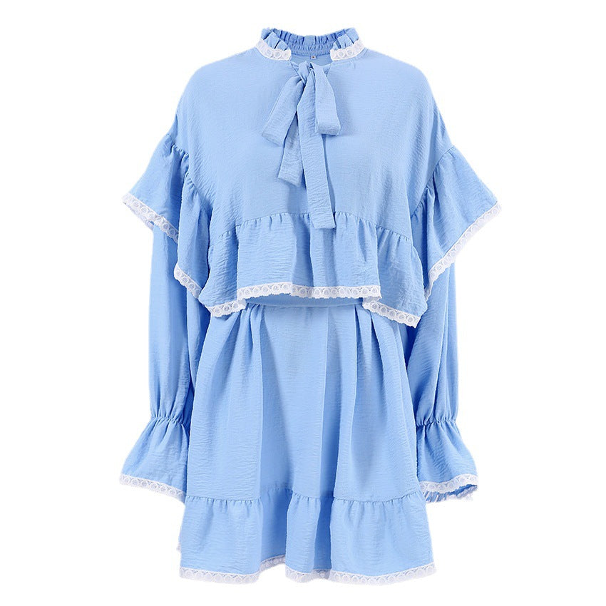 Dame fransede rynketrøje med højt design og sløjfeaccent Stilla