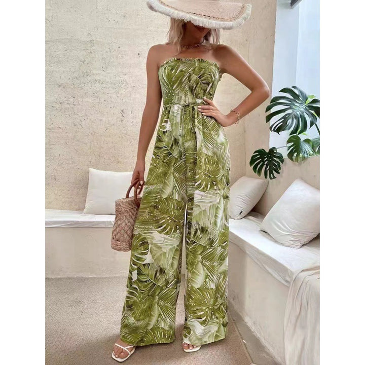Dame Strapless Tropisk Tryk Jumpsuit Stilla
