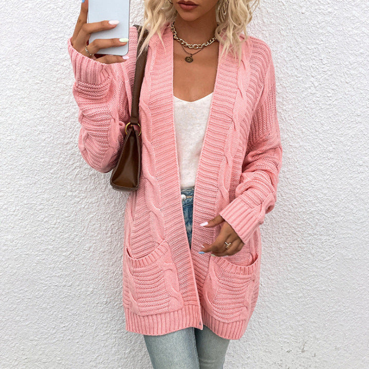 Kvinders chunky strikket cardigan med lommer og åbent frontdesign Stilla