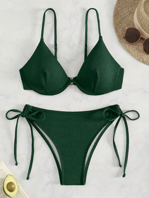 Dame triangel-bikini med justerbare stropper og sidesnøring Skovae