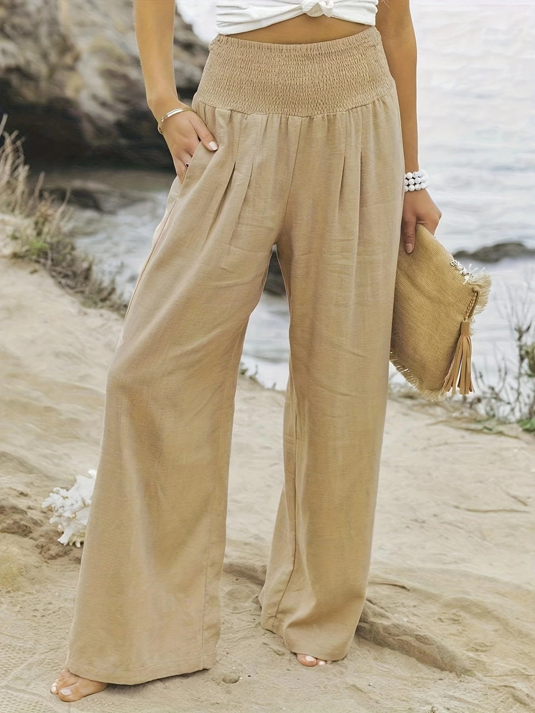 Dame bred sommerbuks med elastisk talje og elegant plissering Stilla