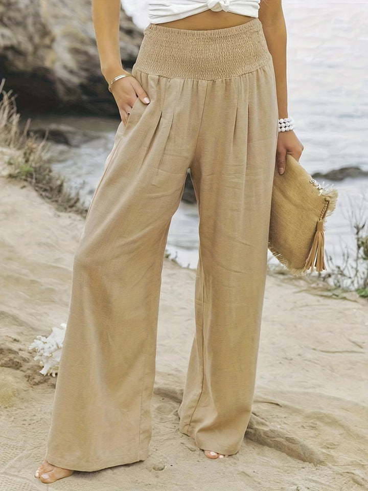 Dame bred sommerbuks med elastisk talje og elegant plissering Stilla