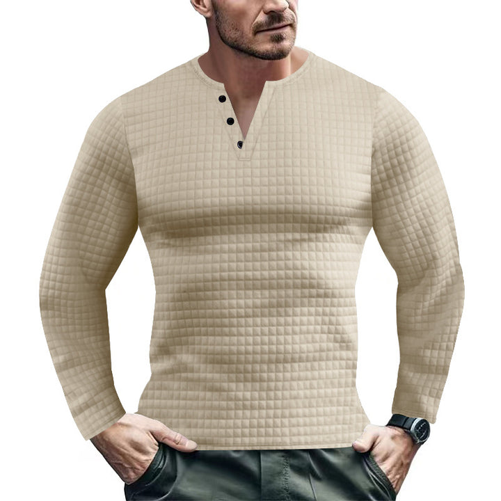 Herrer langærmet Henley-shirt med struktureret design Stilla