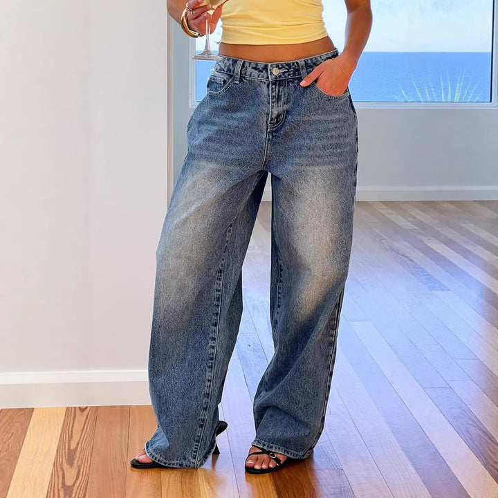 Kvindernes brede jeans med høj talje og afslappet stil Skovae