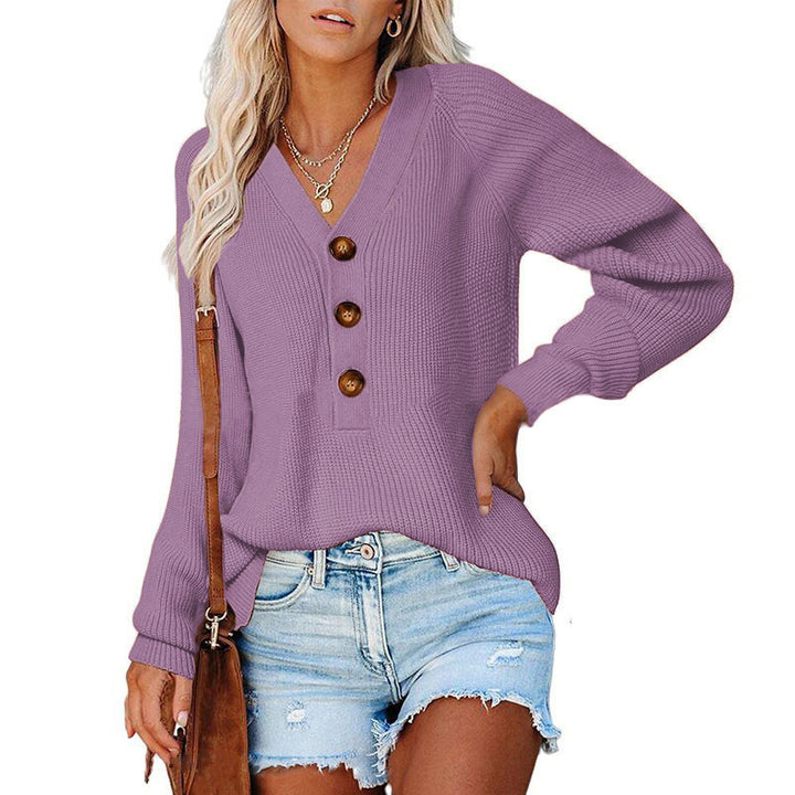 Kvinders V-hals sweater med træknapper Stilla