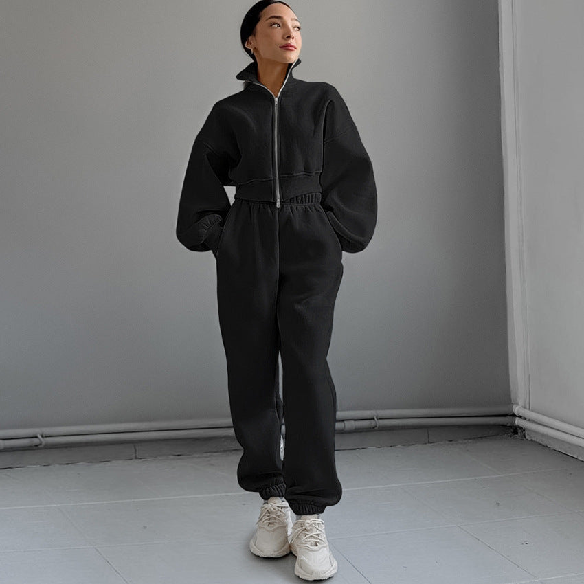 Dame Sportslig Cropped Hoodie med Lynlås og Voluminøse Ærmer Stilla
