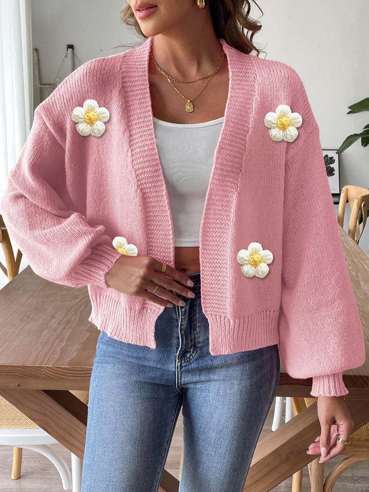 Dame Forkortet Strikcardigan med Florale Akcenter Stilla