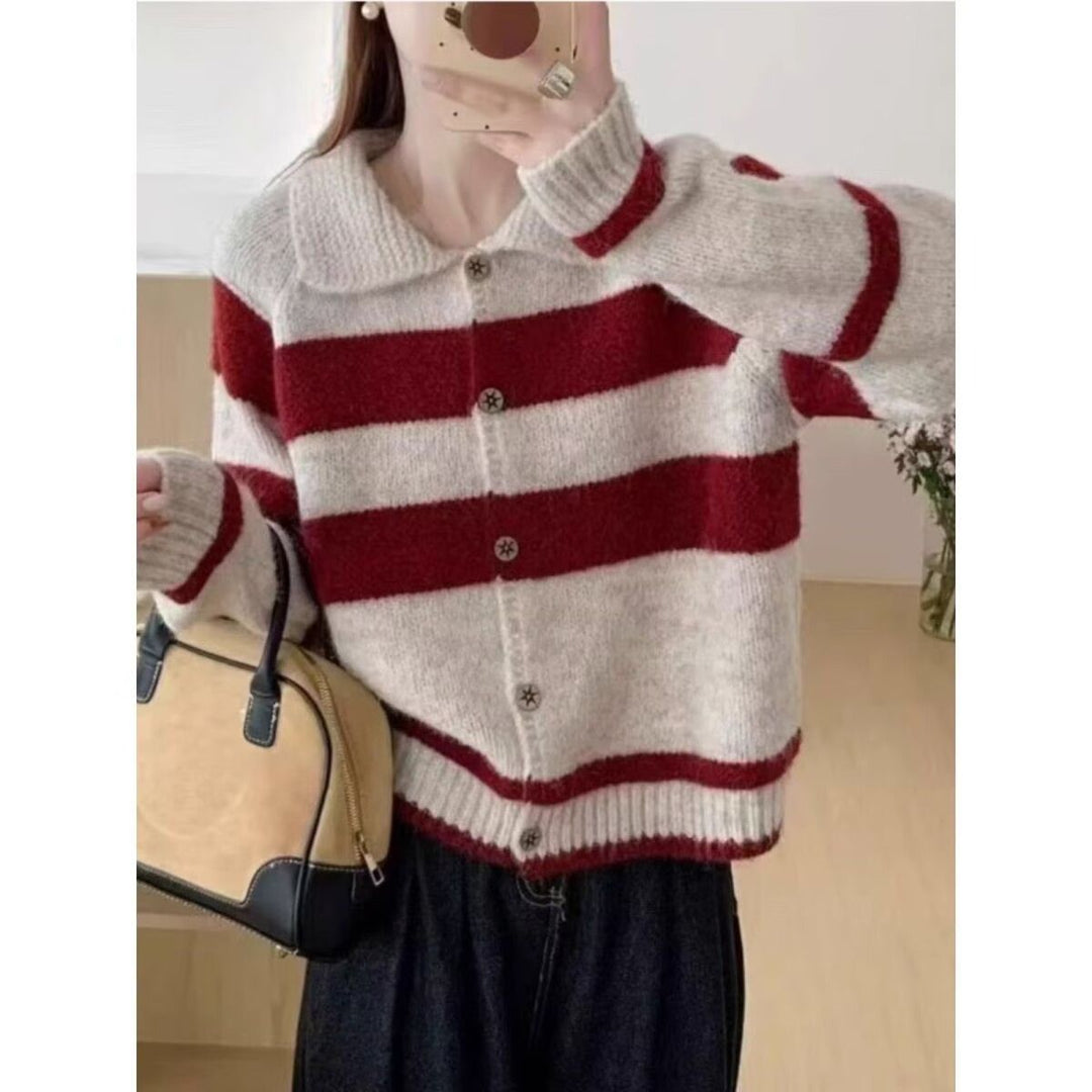 Damer Cozy Cardigan med Vintage Striber Stilla