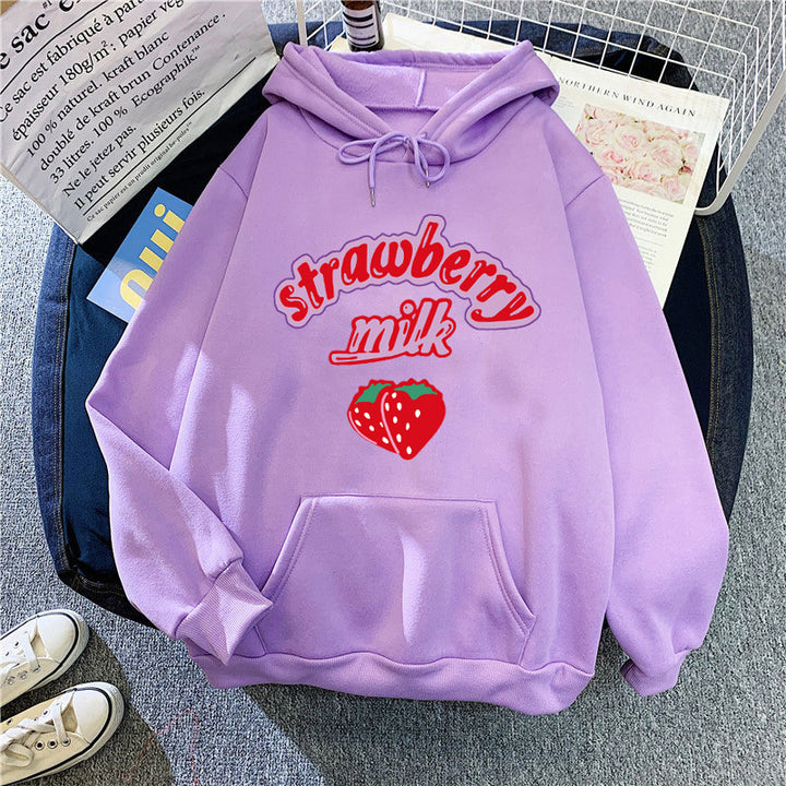 Dame hætte sweatshirt med munter jordbær mælk design Skovae