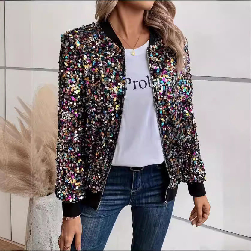 Dame funktionel jakke med glitrende design lavet af paljetter og komfortable manchetter Skovae