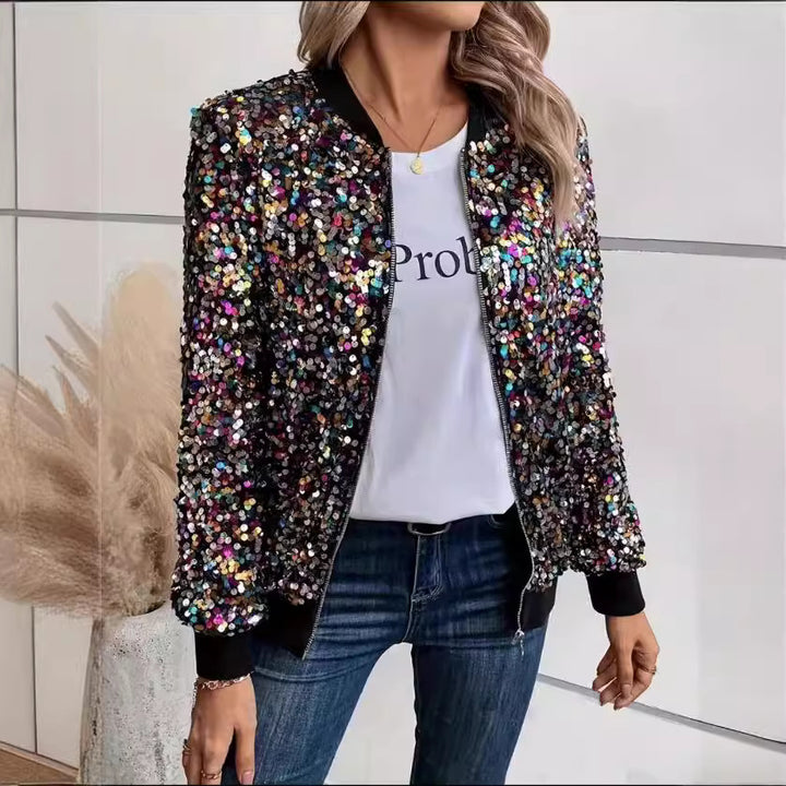 Dame funktionel jakke med glitrende design lavet af paljetter og komfortable manchetter Skovae