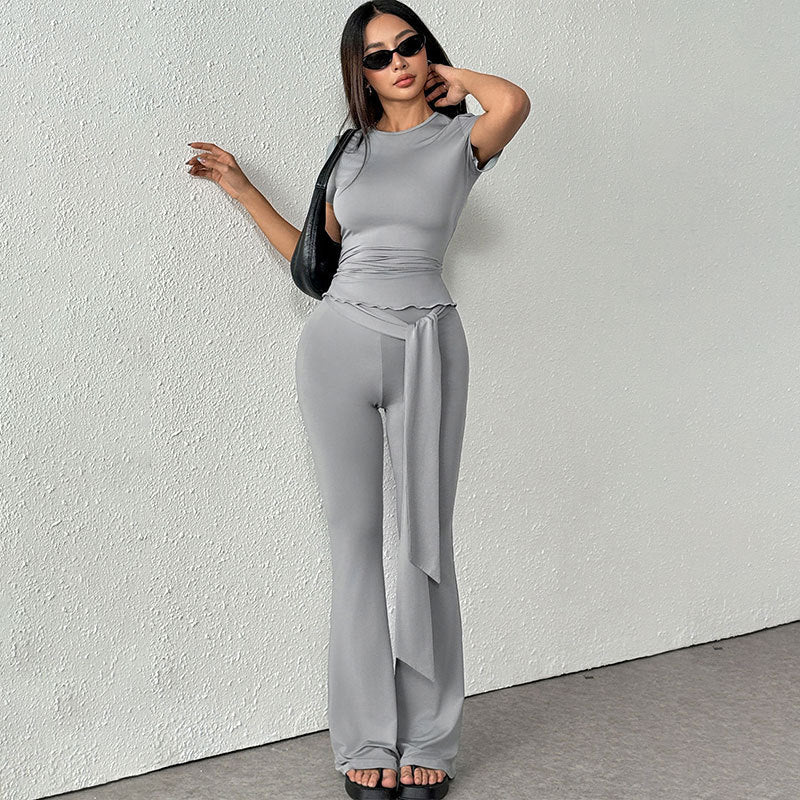 Dame elegant sæt bestående af figursyet overdel og udvidede bukser Skovae
