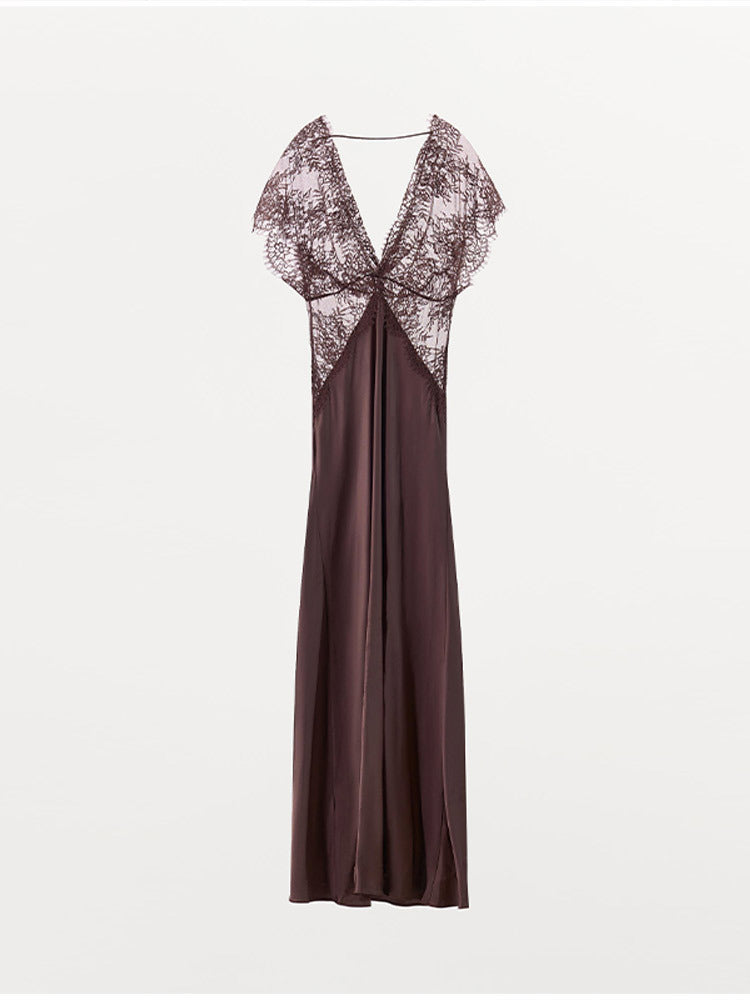 Dame Elegant aftenkjole med spidsbroderi og smal pasform Skovae