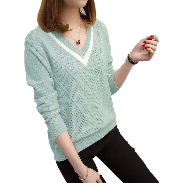 Kvinder casual V-hals sweater med tekstureret mønster Stilla