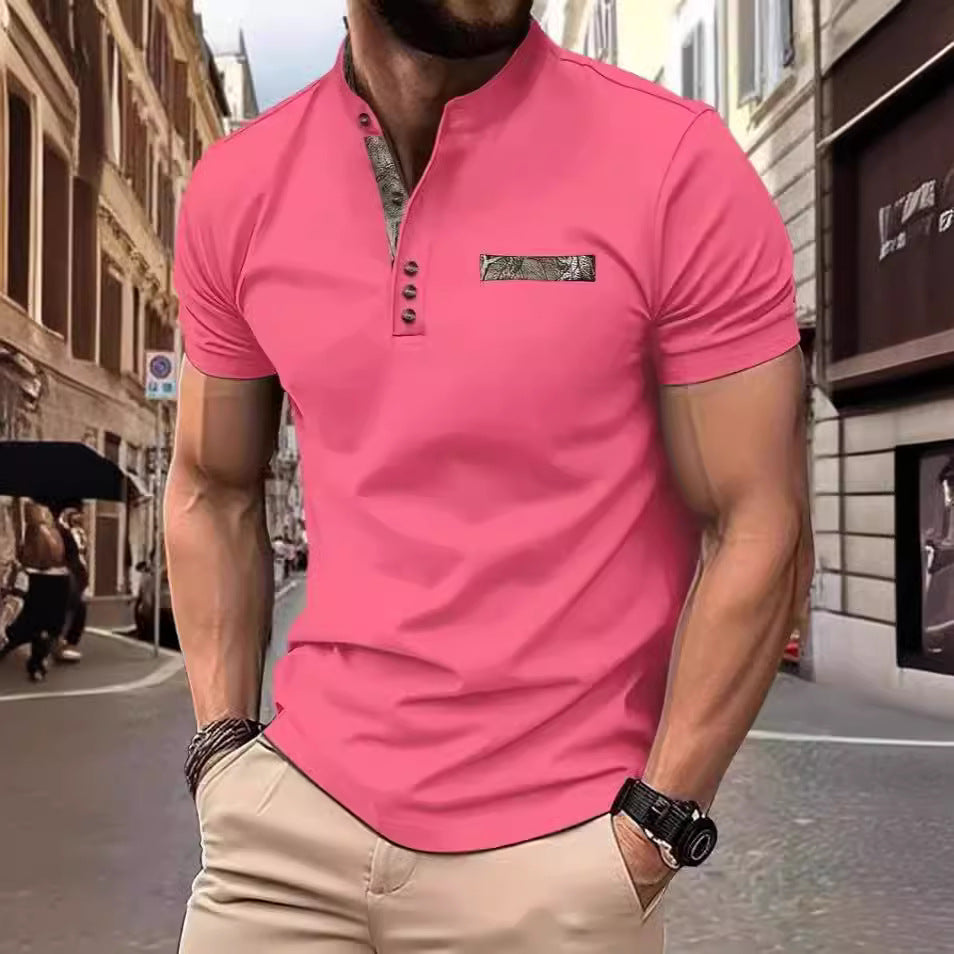 Herrer Poloshirt med moderigtigt ståkrave og elegante knapper Stilla