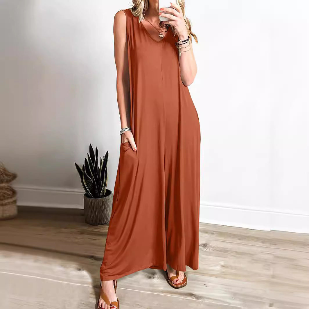 Dame Luftigt Jumpsuit med dyb V-hals og sidelommer Stilla