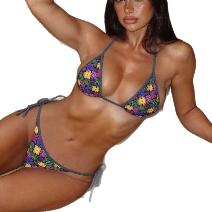 Dame Triangel-Bikini med farverigt blomstermønster Skovae