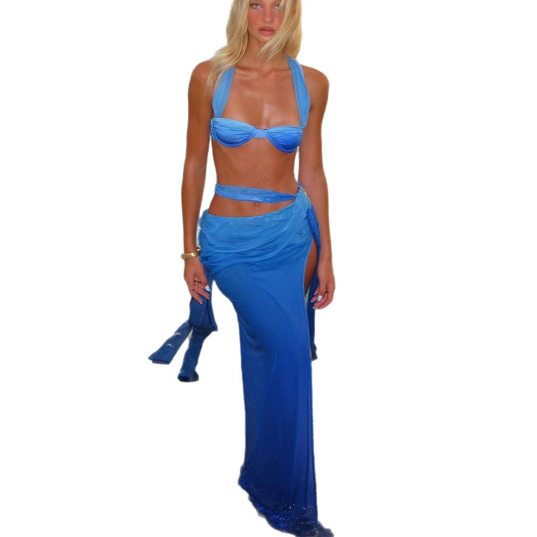 Dame bikini-sæt med bandeau-overdel og flydende cover-up Stilla