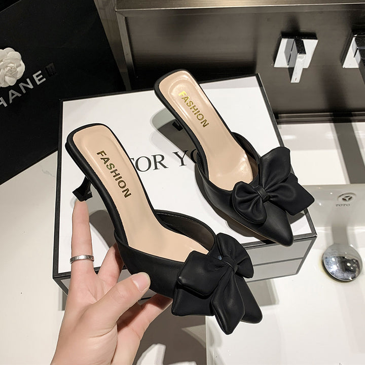 Femme Elegante Spids-Tå Mule med Sløjfe Akcent Stilla