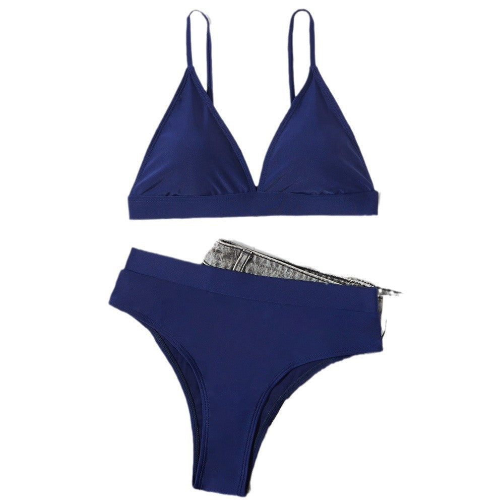 Dame Triangel-Bikini med dekorativt ruffles-design og justerbare bindebånd Stilla