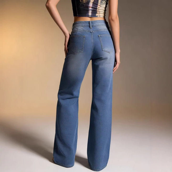 Dame bredde Denim-bukser med vintage-vask og høj talje Skovae