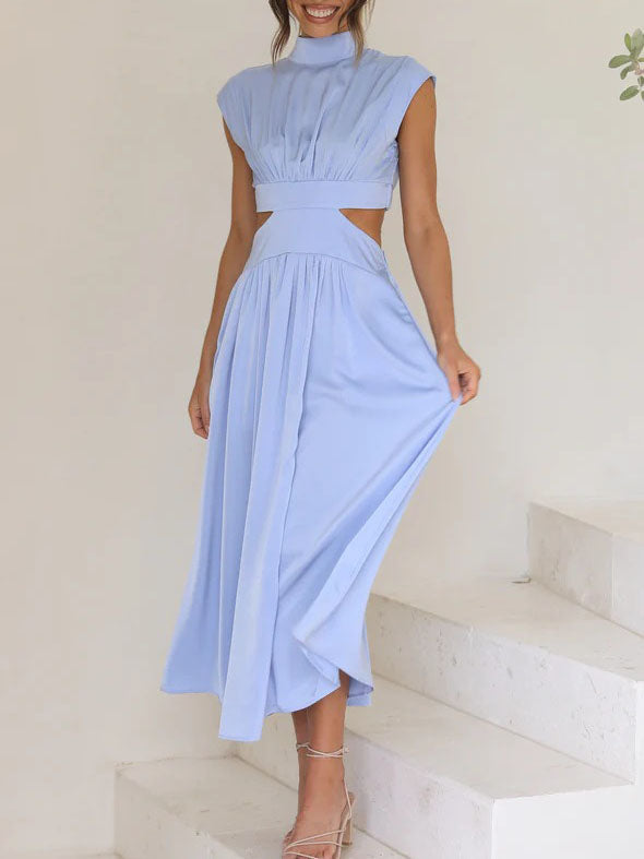Stilla | Elegant O Hals Ærmeløs Udsnit Solid Maxi Kjole