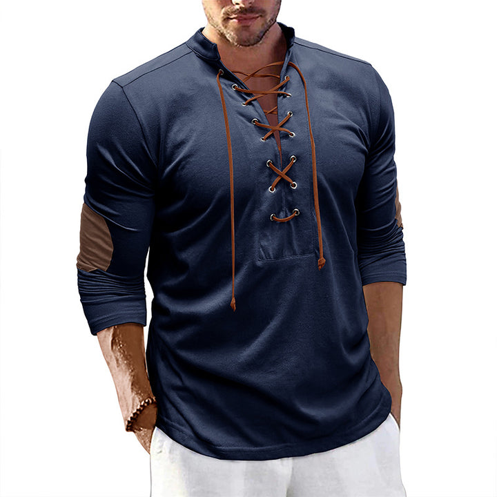 Herrer Langærmet Henley-Skjorte med trendy snøring og fashionable detaljer Stilla