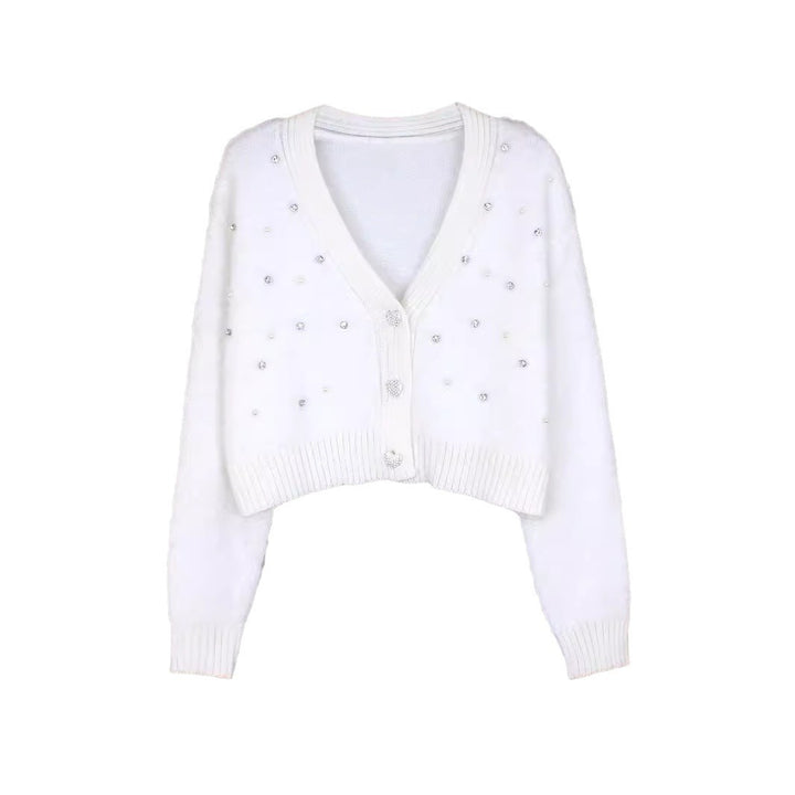 Dame Fuzzy Cardigan med perlepynt Stilla