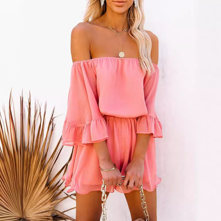 Dame Off-Shoulder Playsuit med Volanter og elastisk Taljeindlæg Stilla