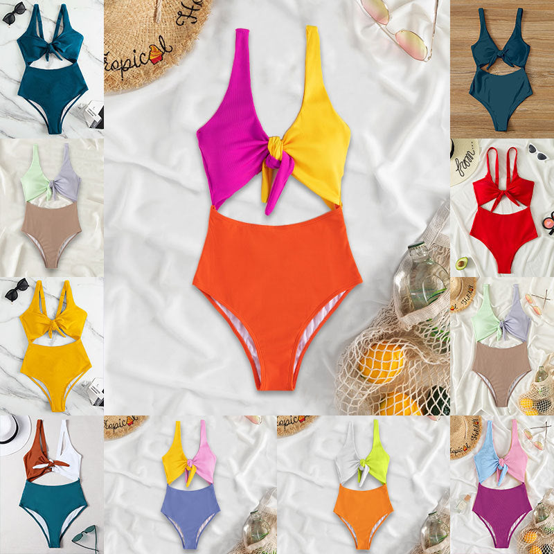 Dame Højtaljet Bikini med justerbare stropper og knudedetalje Skovae