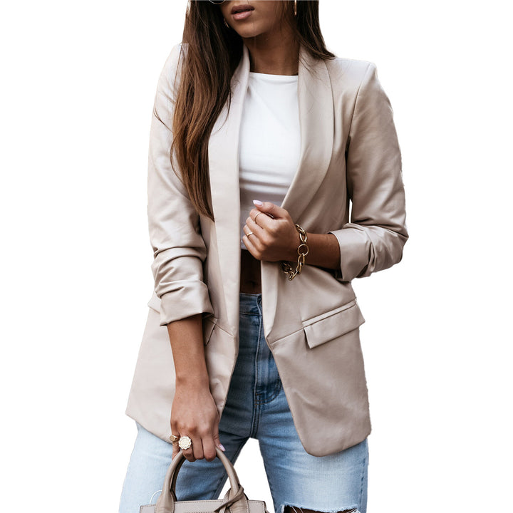Damer Elegant Læder Blazer med Moderne Skæring og Funktionelt Design Skovae