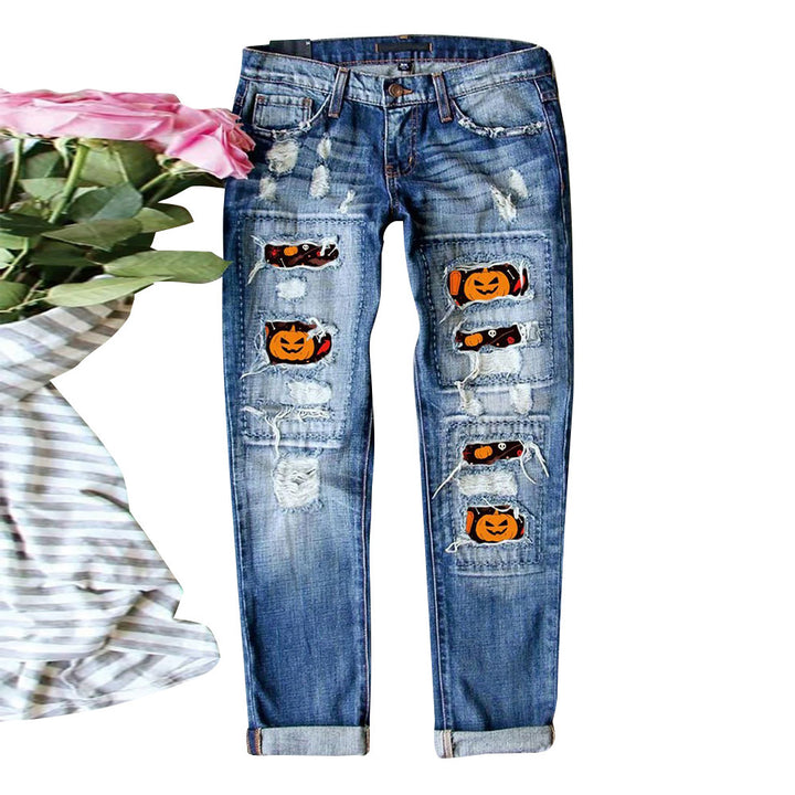 Dame Ripped Jeans med kreative applikationer og afslappet snit Stilla