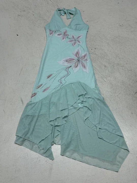 Dame Elegant Maxikjole med floral design og asymmetrisk kant Skovae