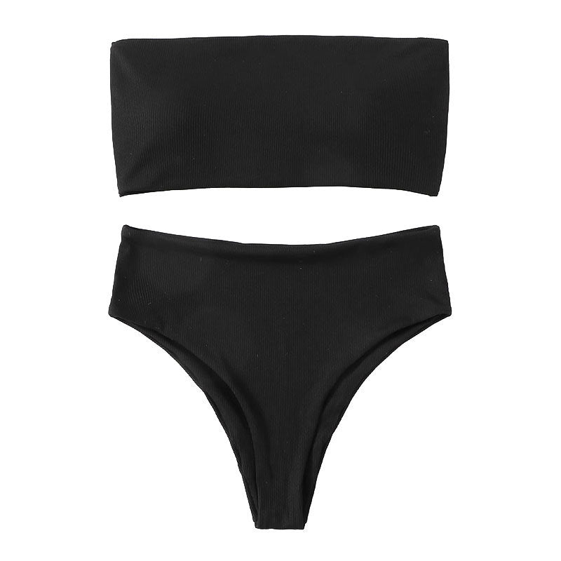Dame bandeau-bikini med høj talje og ribbet design Skovae