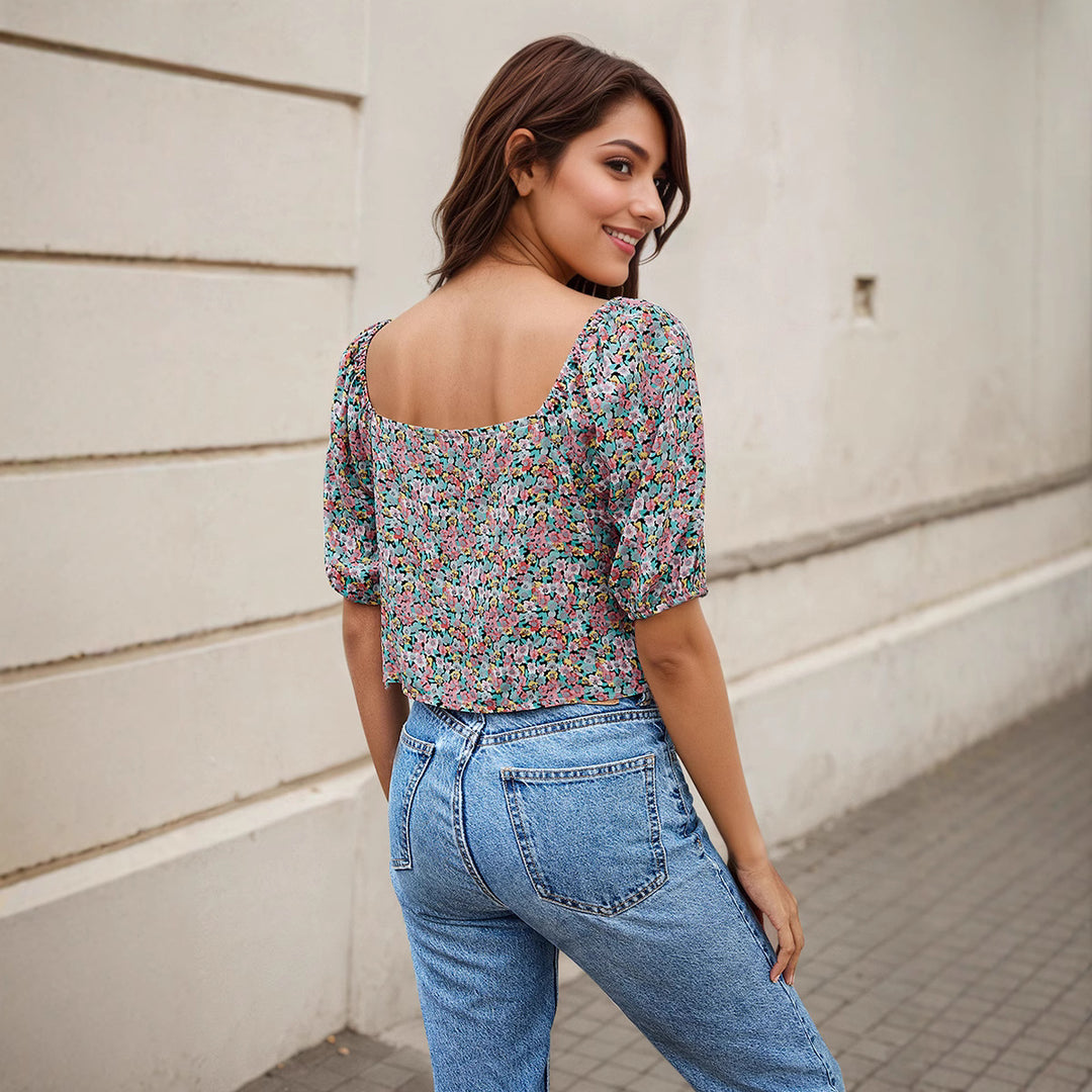 Dame Mode Bluse med ruffles detaljer og blomster mønster Stilla