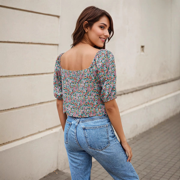 Dame Mode Bluse med ruffles detaljer og blomster mønster Stilla
