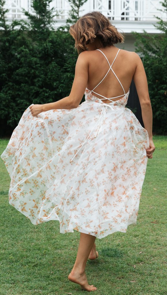 Kvinders Maxi Kjole med Dybt V-Hals og Flad Chiffon Stilla