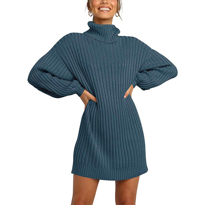 Dame Oversized Strikkjole med høj krave Stilla